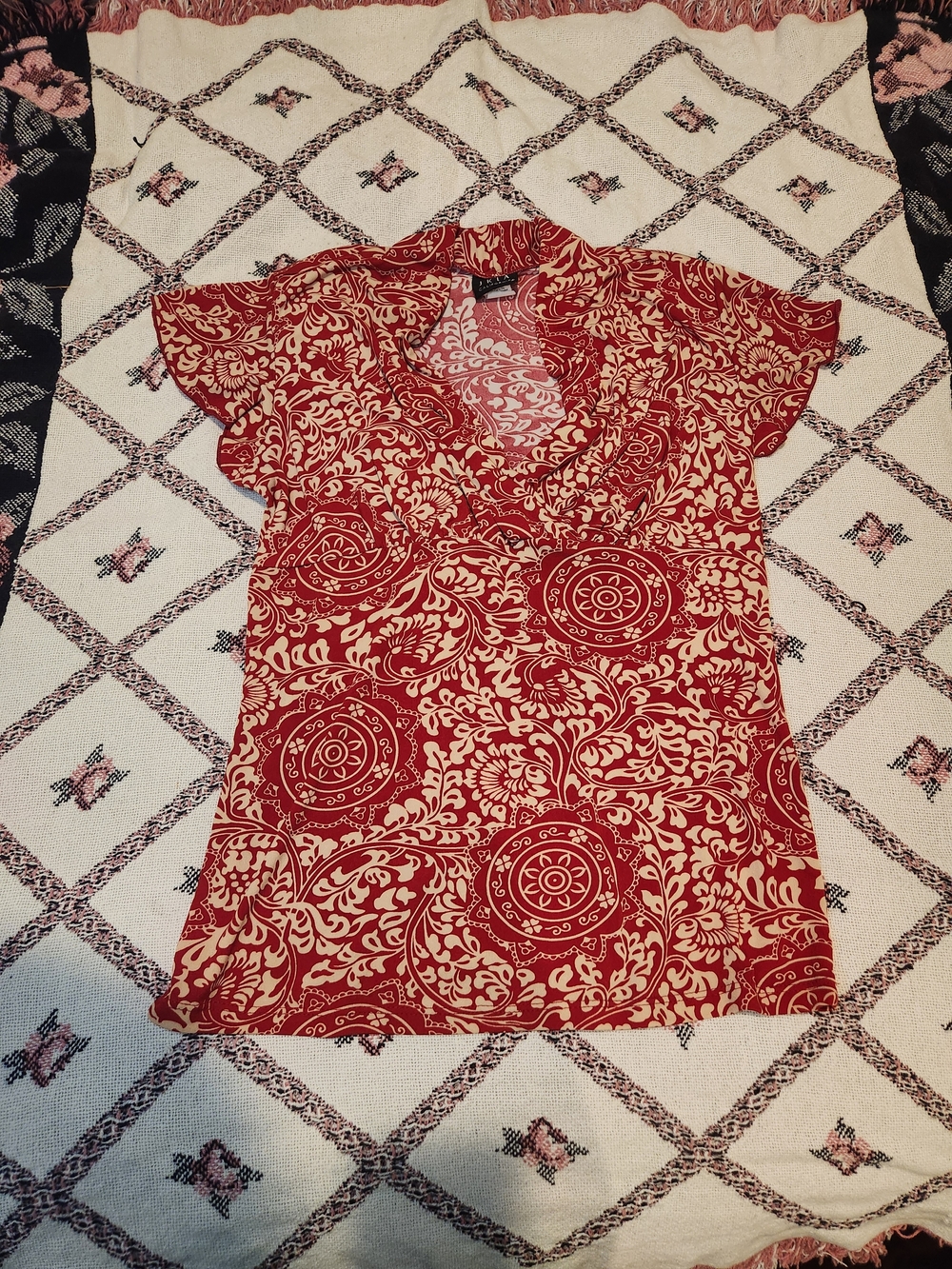 Y2k JKLA Paisley Swirl Medallion Babydoll Wrap Top Size L